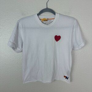Aviator Nation White Embroidered Heart Tee Shirt XS Beachy Casual Valentine's Da
